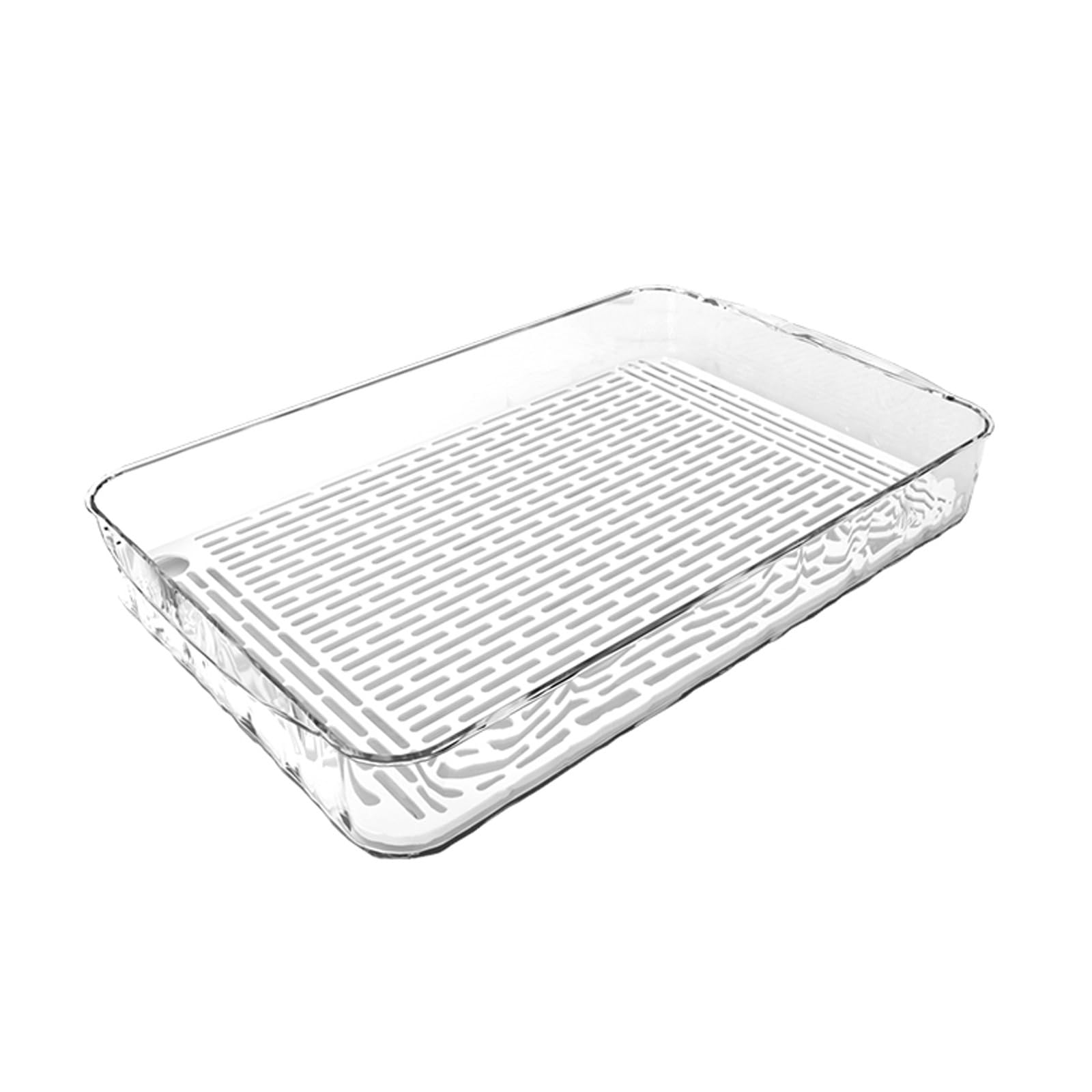Przezroczysta plastikowa taca PET, prostokątna ze zdejmowanym ociekaczem, idealna na przyjęcia herbaciane i blaty łazienkowe (17,5 x 30 x 5,2 cm)