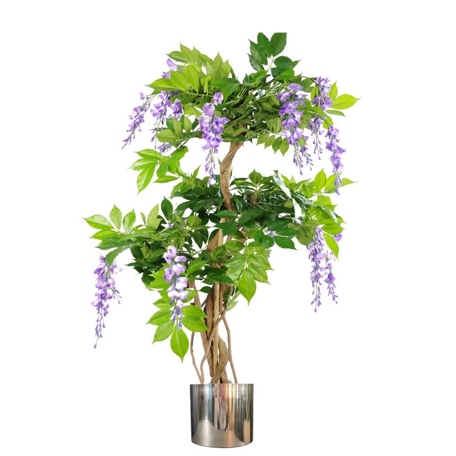 Leaf 110cm Artificial Blossom Tree Metal Planter, Wood, Purple Silver, 110 cm