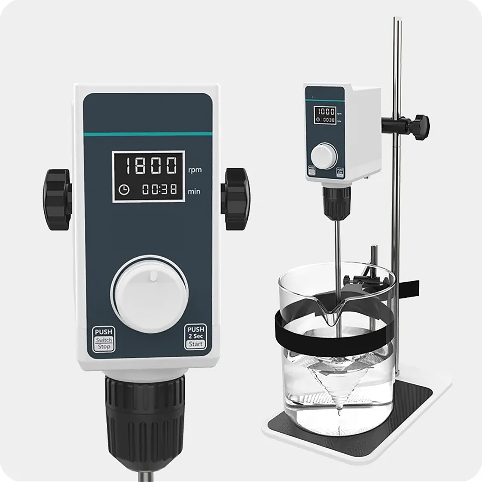 Agitador eléctrico, agitador superior de 10 litros con pantalla LED, alto par, regulación de velocidad de 100-2000 RPM para aplicaciones químicas, médicas y ambientales