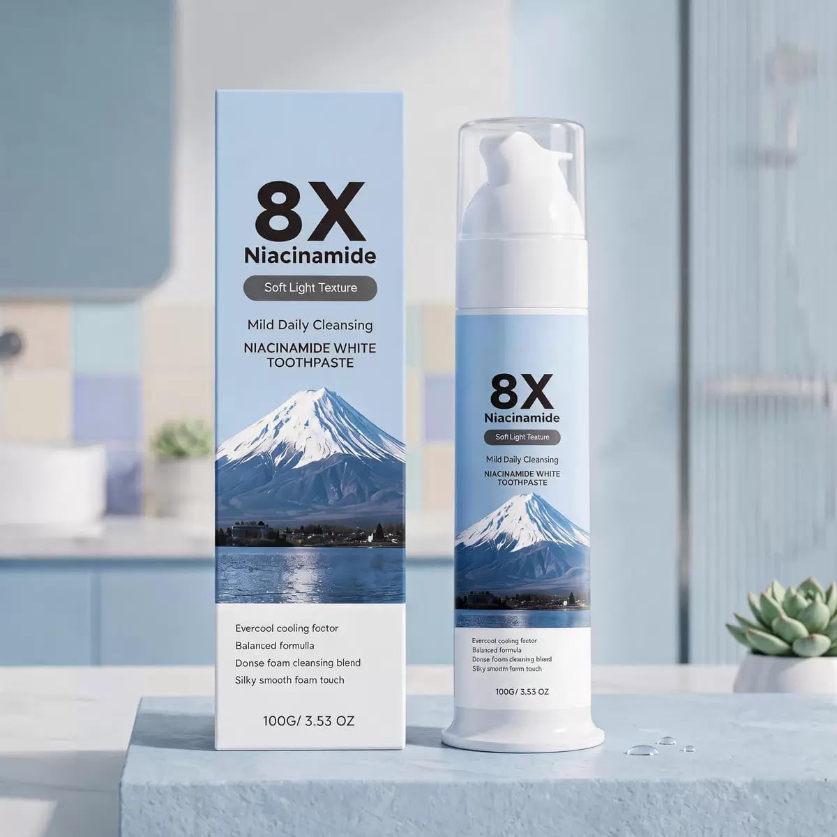 Dentifricio sbiancante in schiuma alla niacinamide con carbone di bambù, dentifricio sbiancante, aiuta a rimuovere le macchie superficiali, alito fresco, igiene orale quotidiana