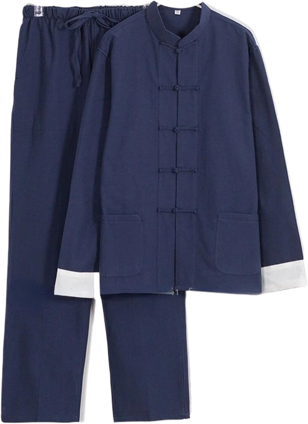 Chinese Style Men Linen Blend Tang Suit Tops Pants Hanfu Kung Fu Tai Chi Oriental Traditional Clothing Sets