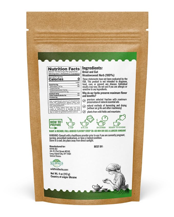 Image of 4 oz. Meadowsweet Herbal Tea (Filipendula Ulmaria) - 113g Dried Meadowsweet Herb Tea Reina De Los Prados