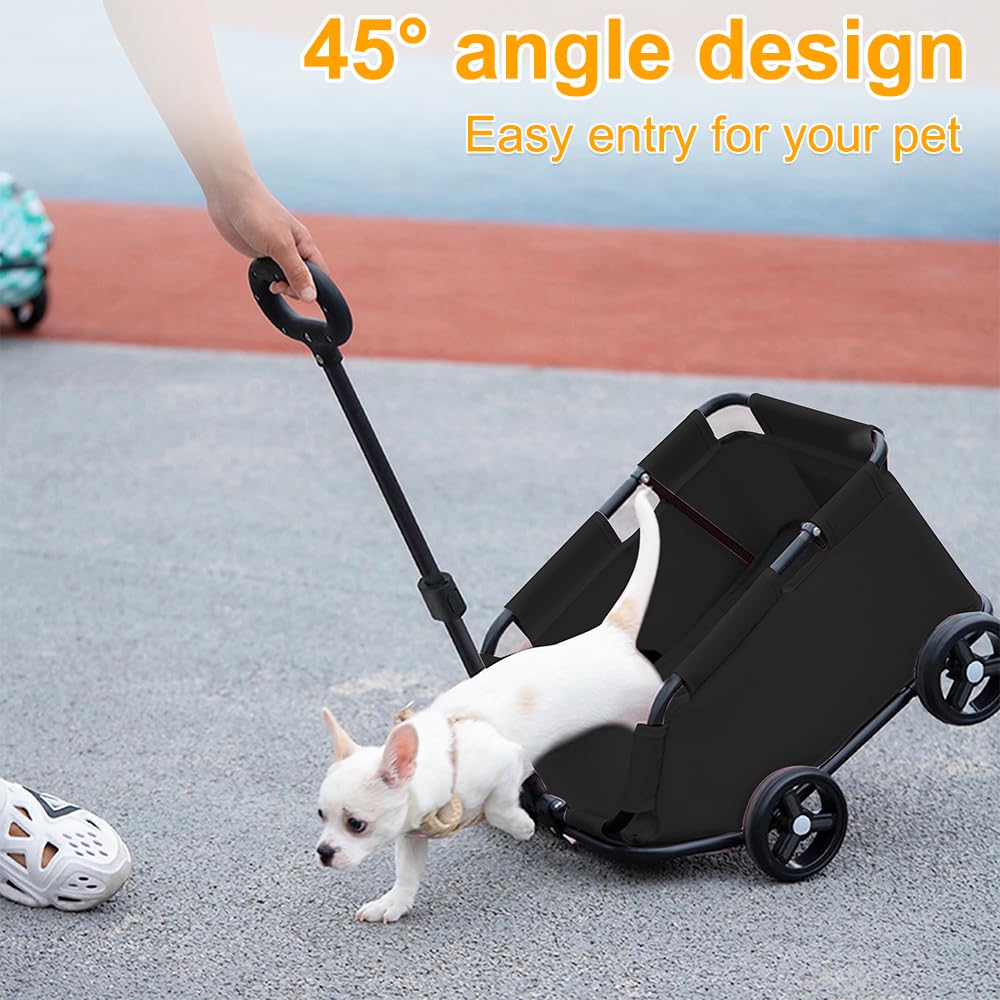 Passeggini per gatti pieghevole, con asta di spinta regolabile, passeggino portatile per animali domestici, carrello per cani e gatti, 51 x 35 x 31 cm (nero)