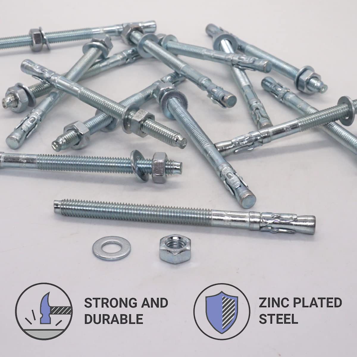 SKIR'CO Wedge Anchors M8 x 115 mm, Silver, 10 pcs, Steel, Concrete Expansion Anchor - Image 3