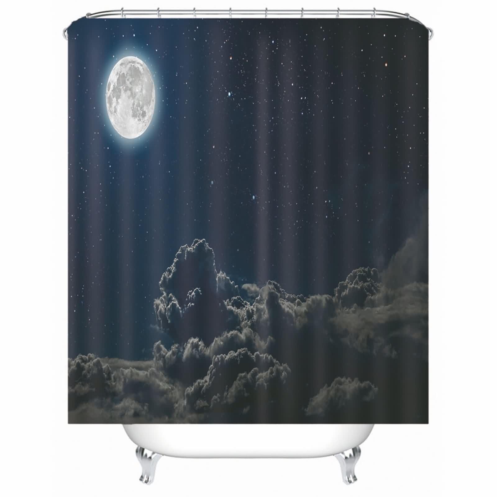 Rideau de douche en textile noir foncé, motif nuit étoilée en polyester lavable