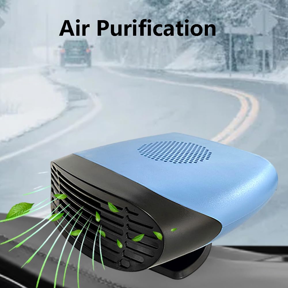 Riloer 12V 150W Ventilateur Refroidisseur de Chauffage de Voiture, Emister et Dégivreur de Fenêtre de Voiture - Ventilateur de Voiture Portable 360° Rotatif Vent Frais et Chaud
