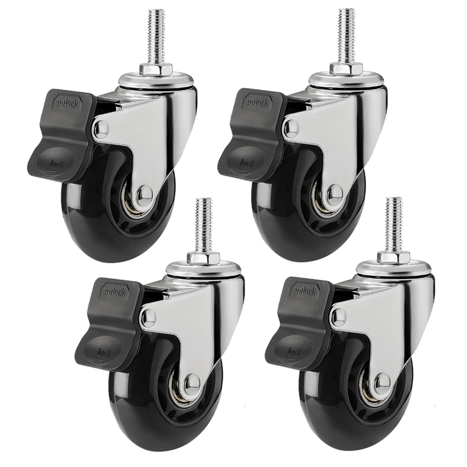 GBRJUYF Heavy Duty Threaded Stem Casters Set of 4, 2.5 Inch Rubber Wheels for Furniture & Carts, M8x25mm & M10x25mm, 150KG Load Capacity, Swivel & Braked Design