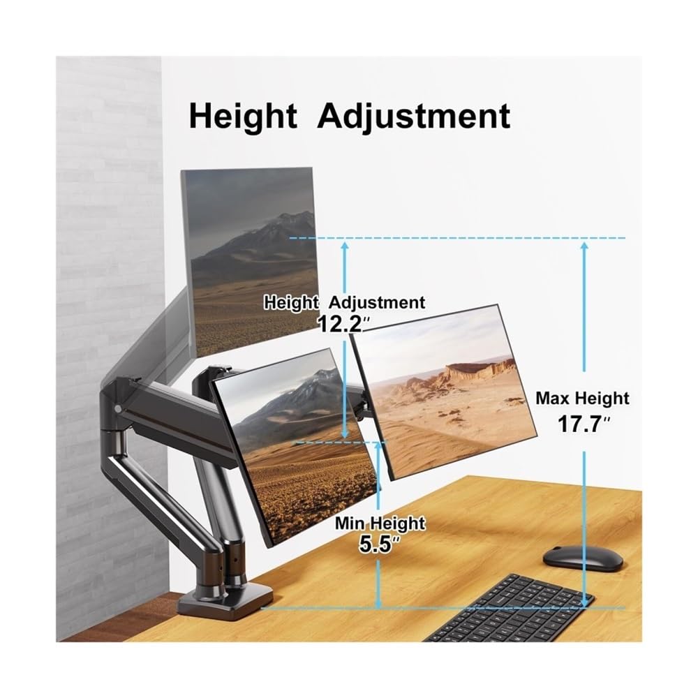 Soporte para monitor, brazo para 2 pantallas, soporte de escritorio para mesa con 2 brazos para pantallas de 13" a 32", compatible con pantallas de 2 a 8 kg, ajuste libre de 360°, accesorios de escri