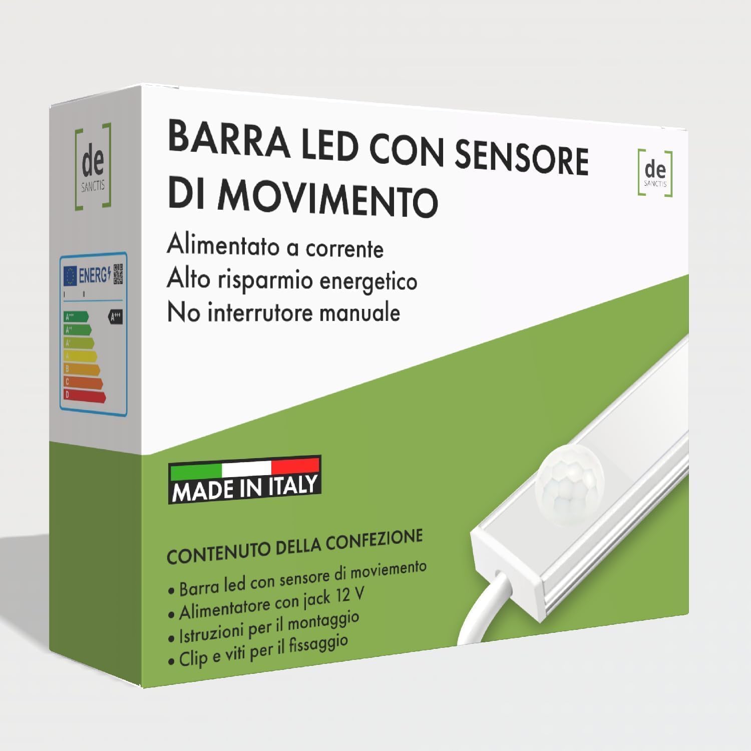 DE SANCTIS LIGHT DESIGN Barra Led con sensore di movimento 12 V Luci Notturna Luce da Esposizione Cucina,Scale, Corridoio, Garage Lampada Guardaroba (140, Luce naturale)