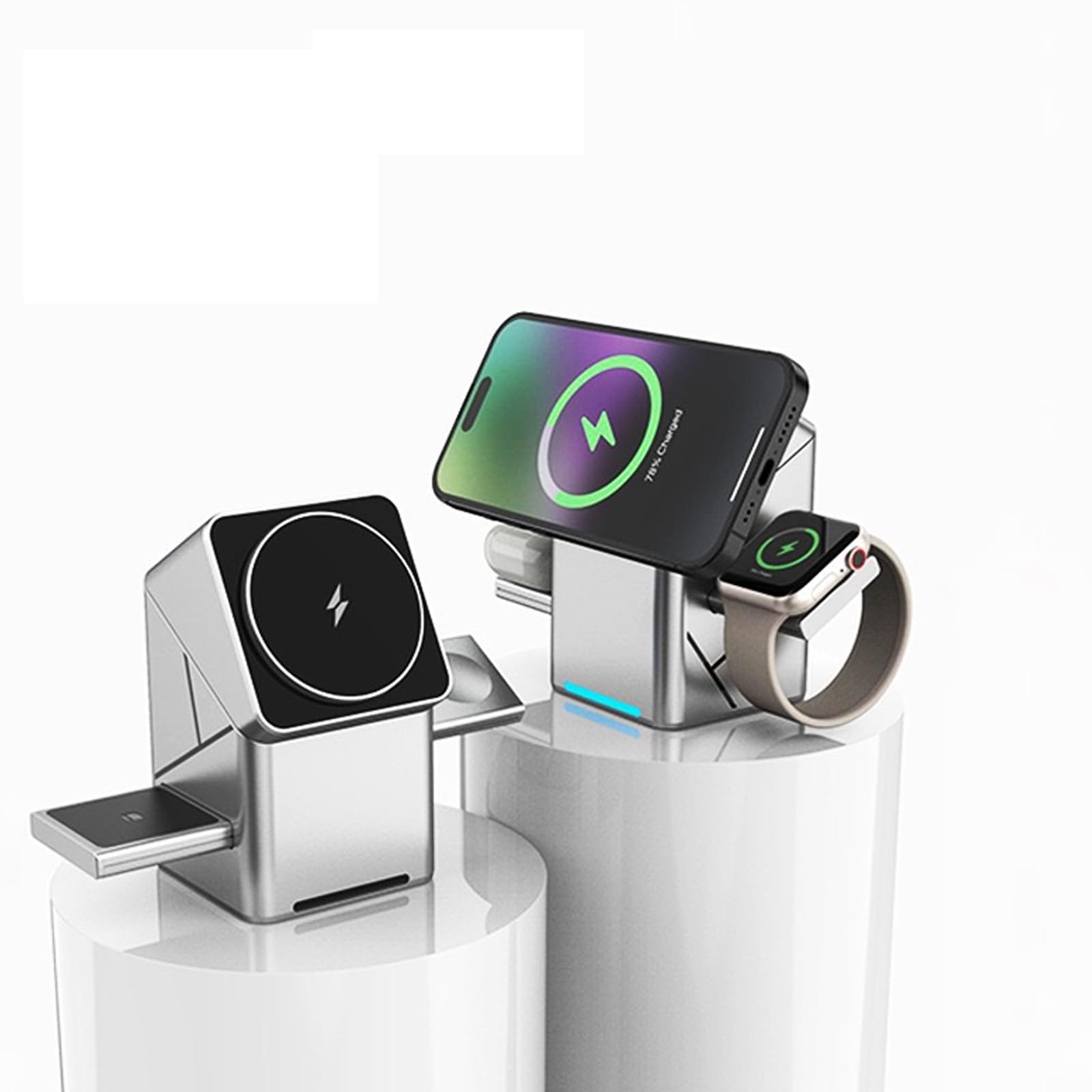 Station de charge rapide 15 W avec fonction de rotation automatique, support de chargeurs en ABS, compatible avec les chargeurs d'écouteurs de montre de téléphone