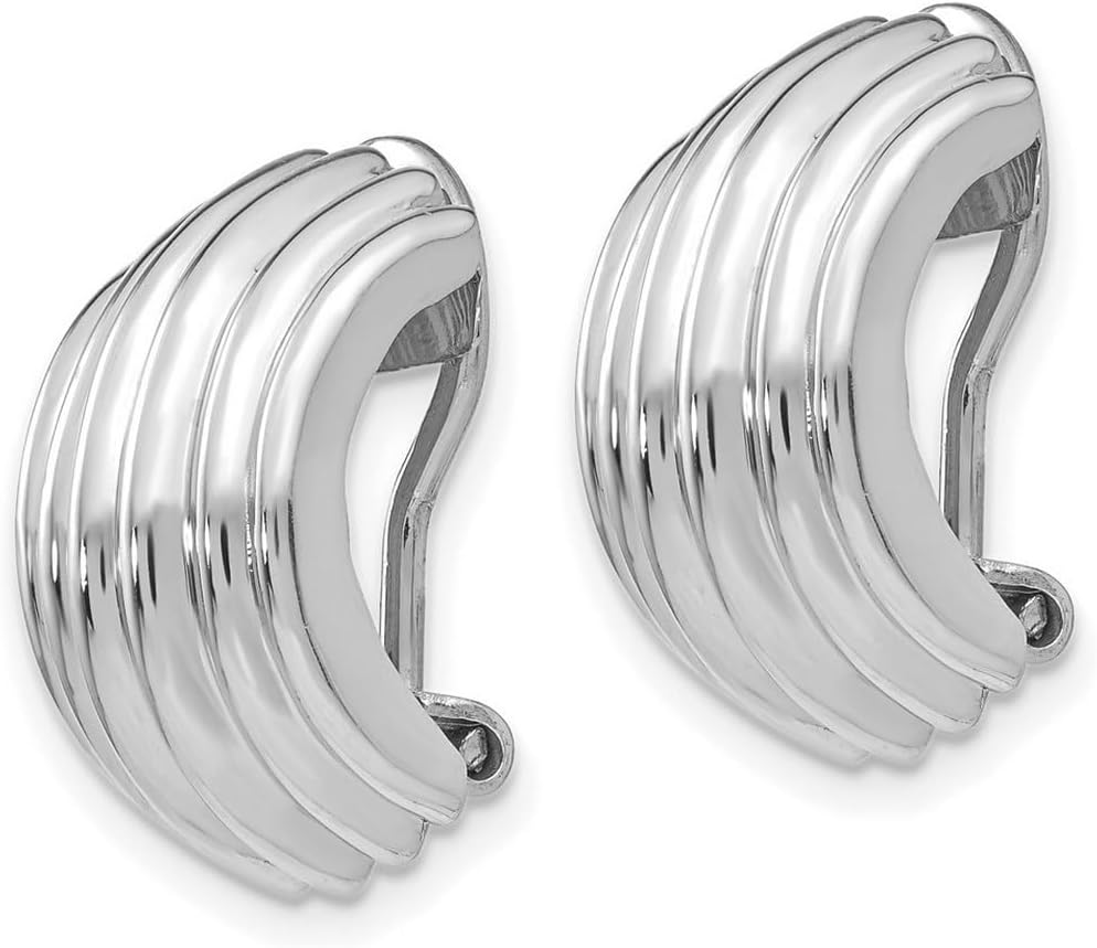 14k White Gold Hollow Polished Omega Clip Non Pierced Earrings 16x9.5mm Wide Clip on Earring for Women