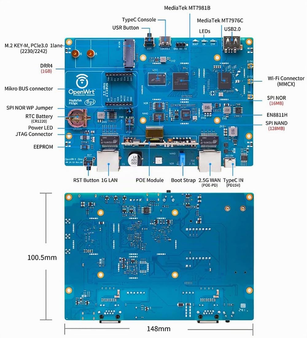 youyeetoo Banana Pi OpenWrt One - AP-24.XY Official OpenWrt WiFi 6 Router Motherboard