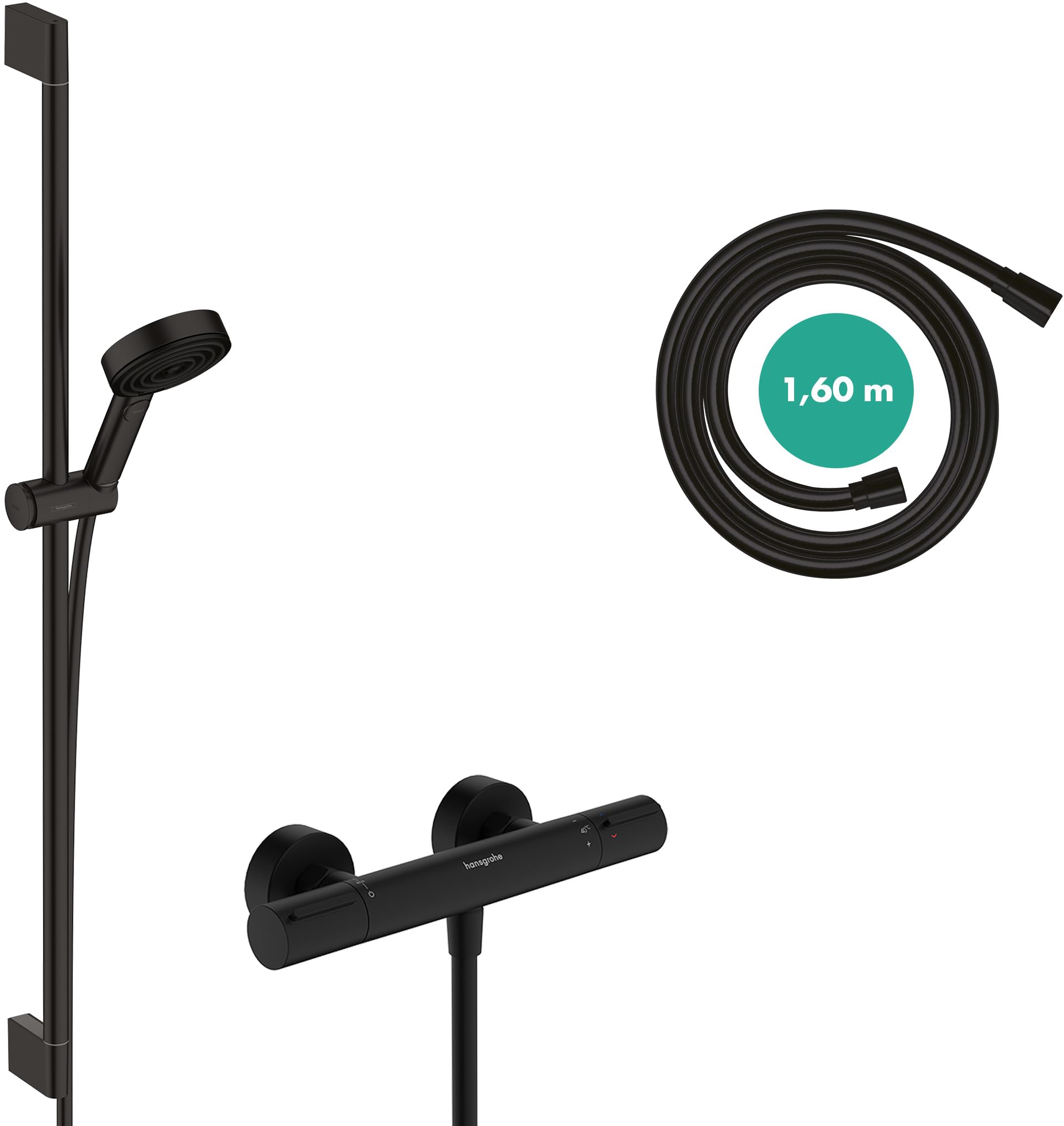 Set de douche hansgrohe Pulsify S EcoSmart+ économie d'eau et mitigeur noir mat
