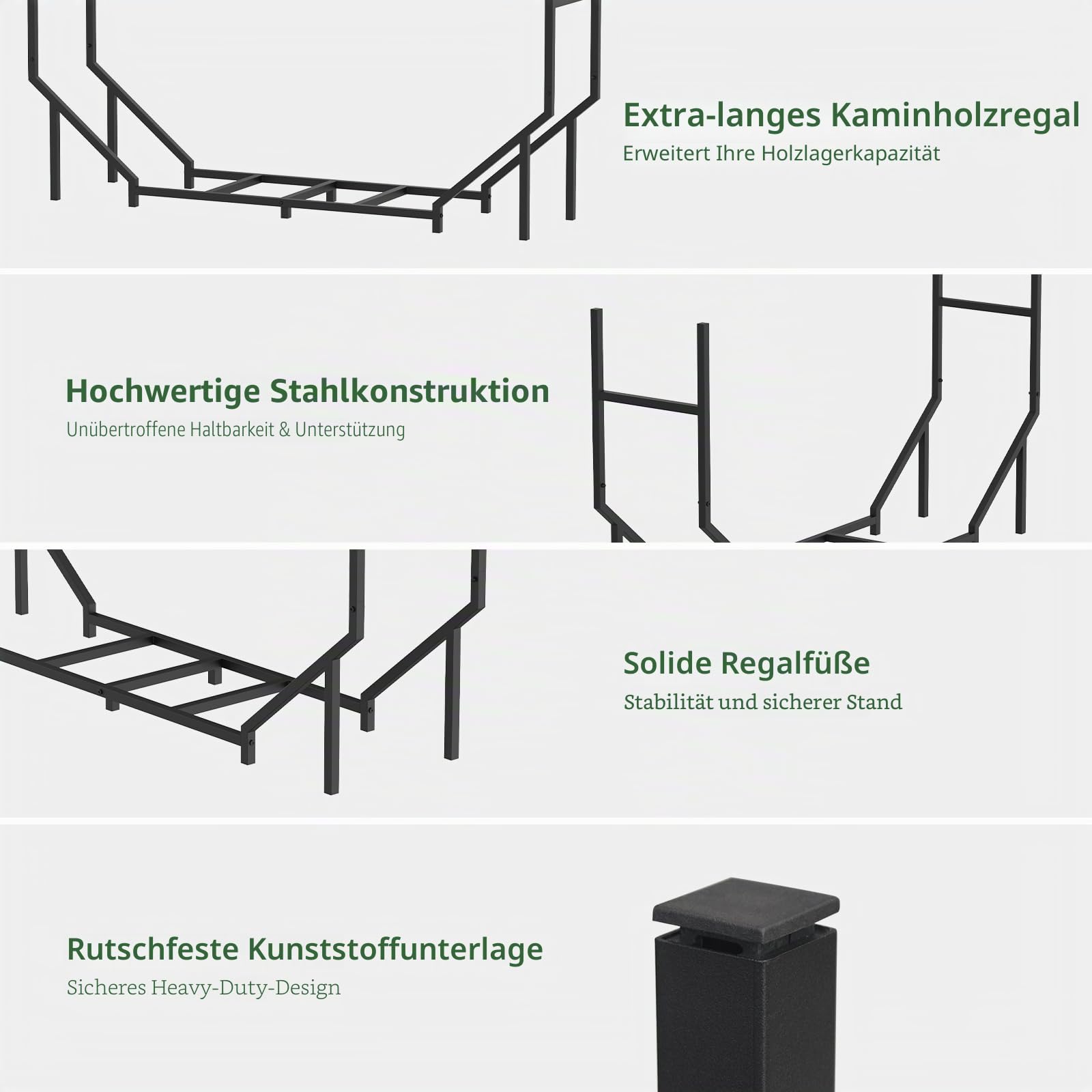 CADUKE Kaminholzregal, 1,4 m, Feuerholzhalter für drinnen und draußen, robustes Metallregal, Holzstapler, Aufbewahrungs-Organizer, Schwarz