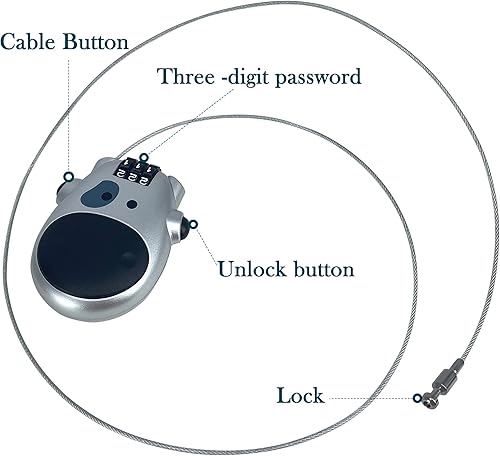 Miniatura 3 de Sutekus Cerradura de combinación con cable retráctil de 30 pulgadas, candado de combinación de 3 dígitos, candado de equipaje para casco, cochecito,