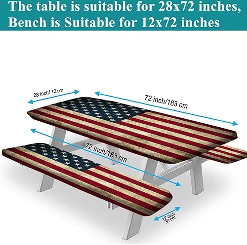 Miniatura 2 de Mantel rectangular de poliéster para el 4 de julio, con bordes elásticos retro de bandera americana, para cenas y patio al aire libre, para mesa de