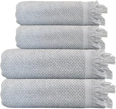 4-Piece Gray Jelena Towel Set 100% Cotton - 2 Hand Towels 50x90 and 2 Bath Towels 70x140