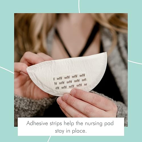 Miniatura 4 de Motif Medical Almohadillas de lactancia desechables para mujer, almohadillas transpirables para leche materna con tiras adhesivas, envueltas