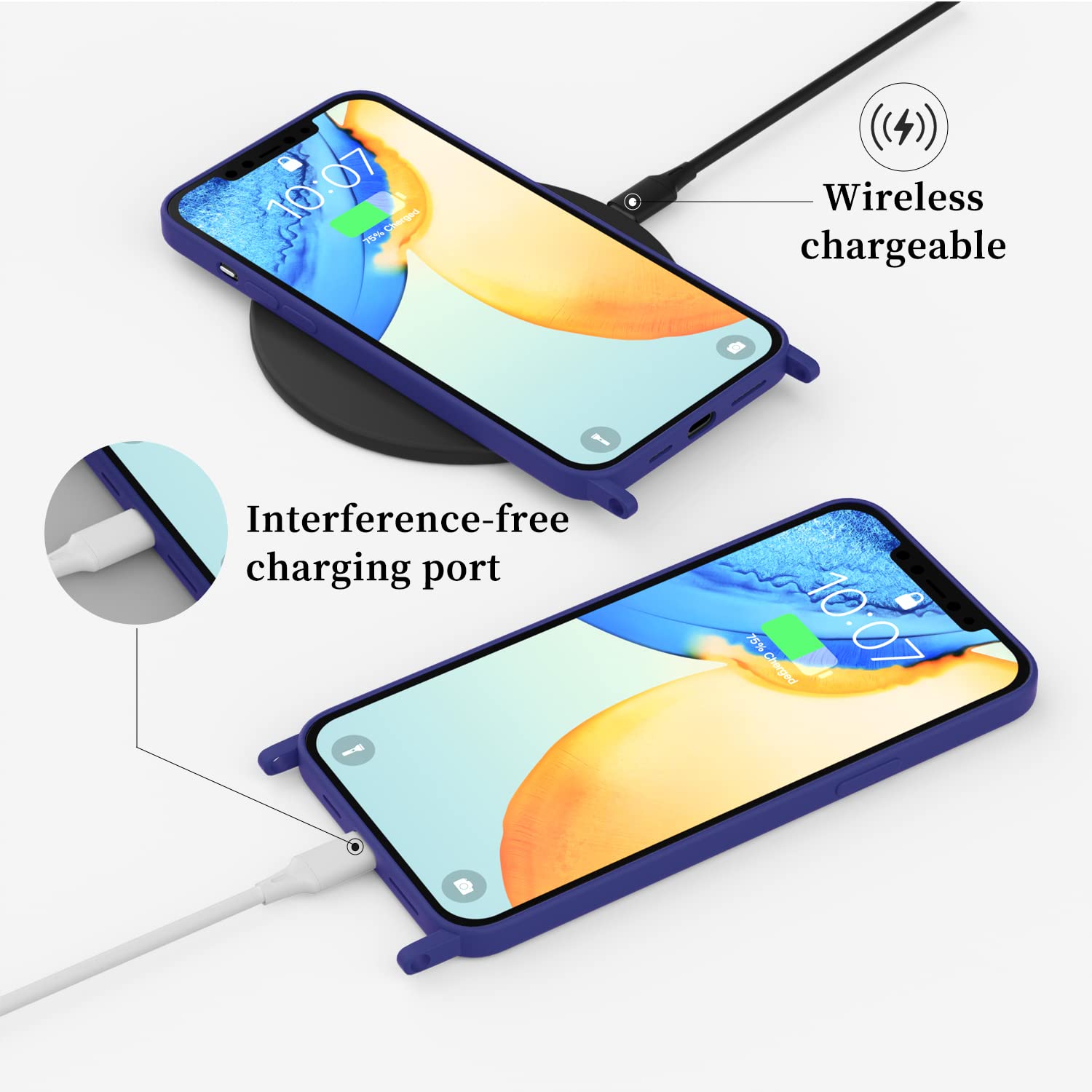 LIUKM Custodia Compatibile con iPhone 13 Pro, Custodia da Collo per Smartphone,Cover con Cordoncino da Indossare Cordino Laccio Morbido Silicone Necklace Bumper Case - Nero