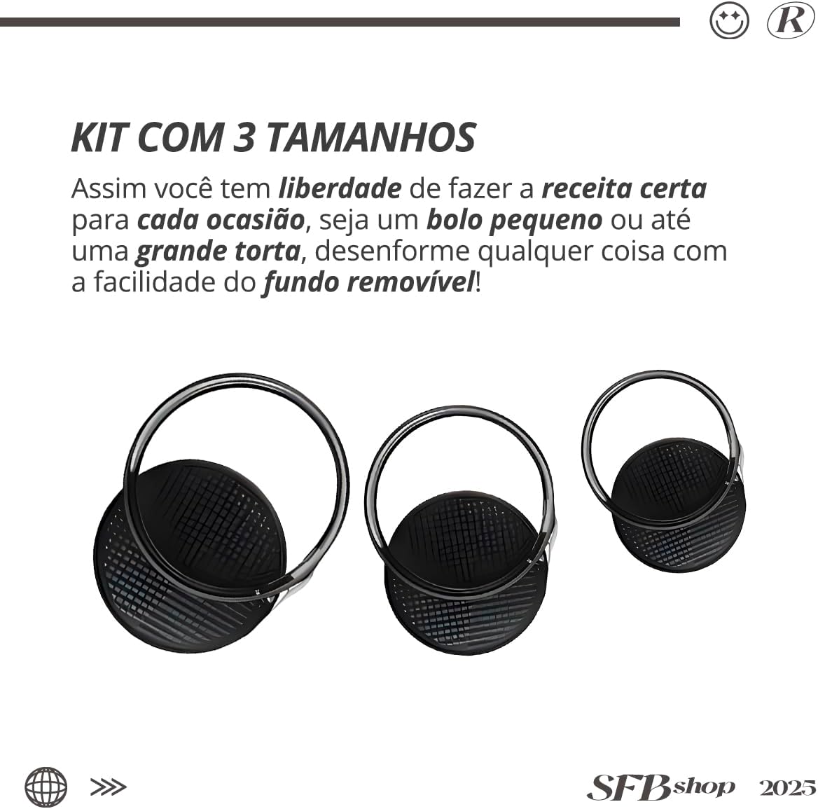 Kit 3 Formas Bolo Antiaderente Fundo Removível Torta Redonda