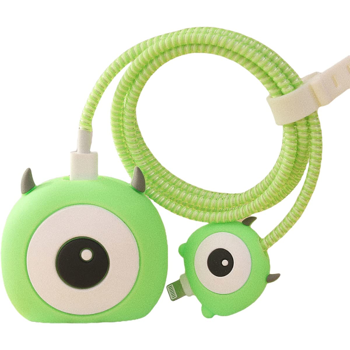 AUGEN Cartoon 3D Design Protective Case for 20W iPhone USB-C Power Adapter Charger, Cute Cartoon Lightning Data Cable Case for iPhone Charger (Monsters University2, Pack of 1)