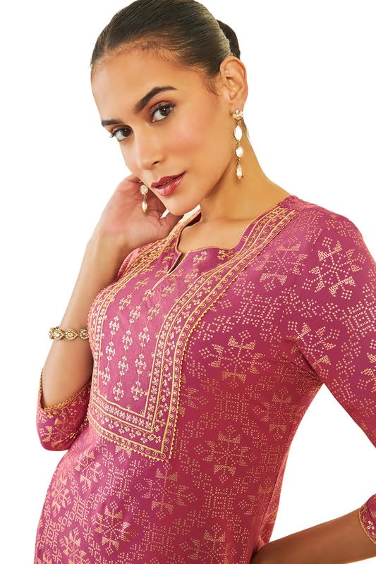Image of Soch Womens Rayon Kurta with Geometric Print and Ethnic Embroidery