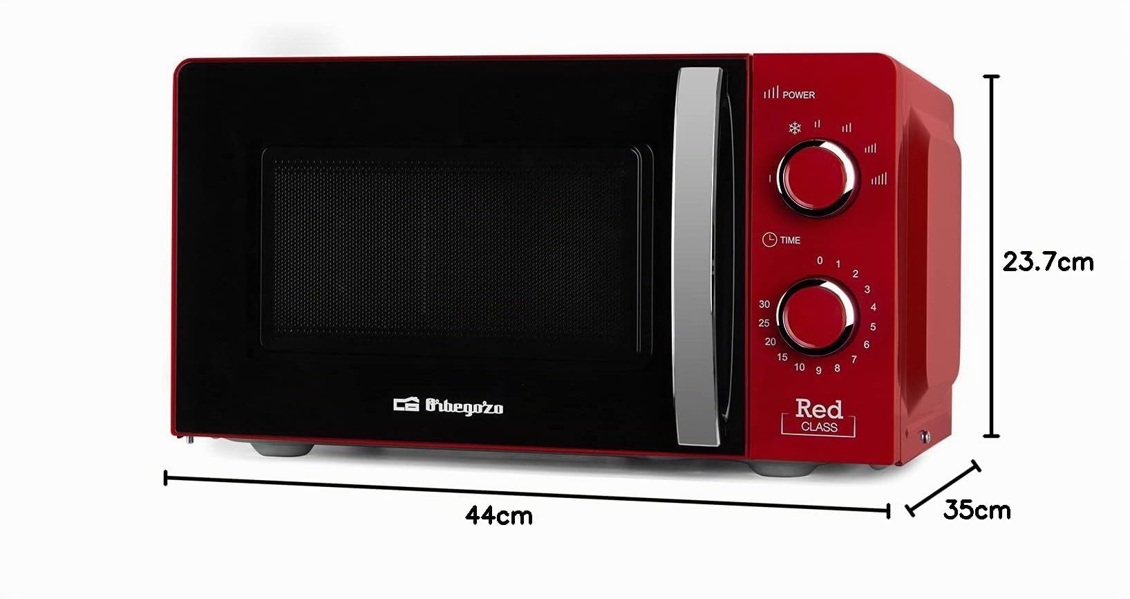 Orbegozo MI 2121, Microonde, 700 W, 6 livelli di funzionamento, capacità 20 litri, timer fino a 30 minuti, programma di scongelamento, segnale di fine cottura, colore rosso