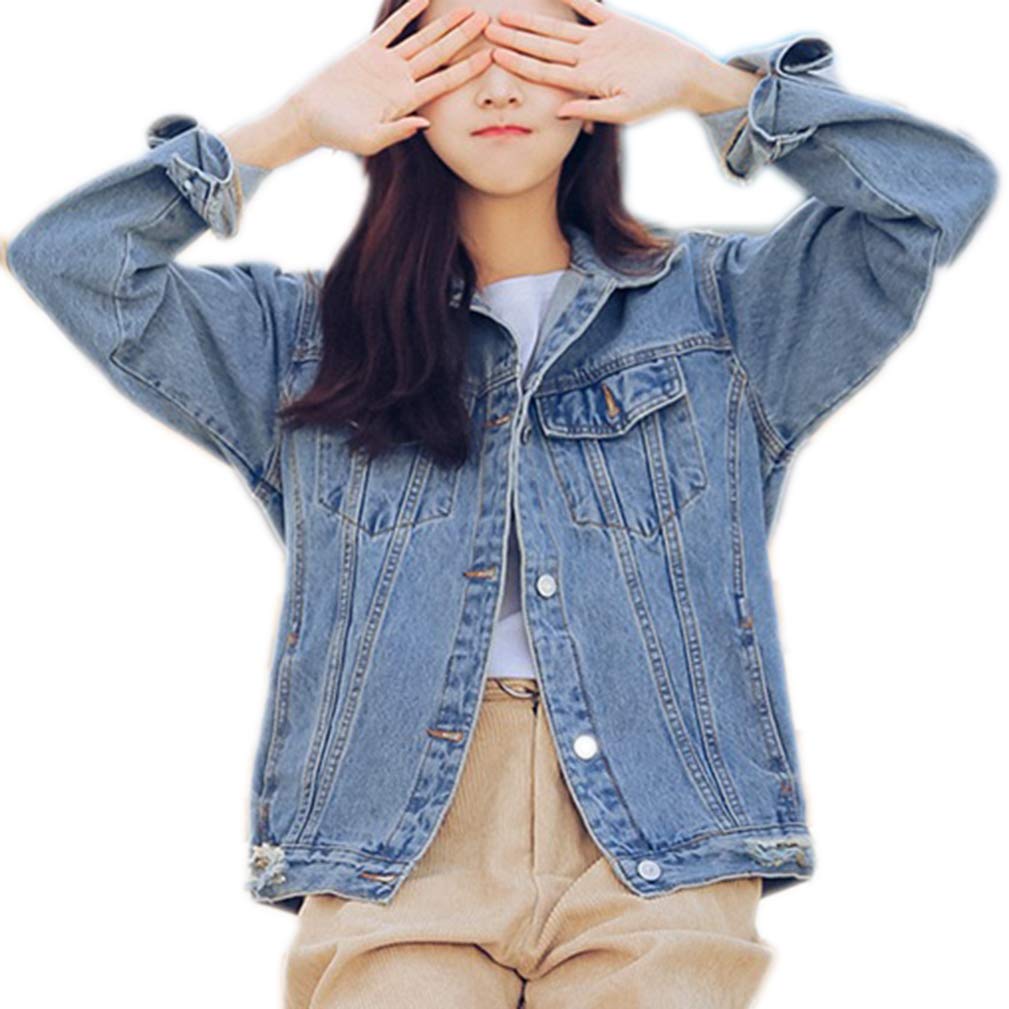 Chaqueta de mezclilla de gran tamaño para mujer, de manga larga, estilo novio, holgada