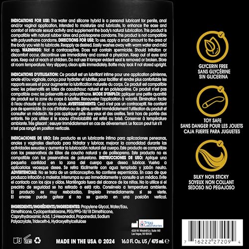 Image of Wet Gold Hybrid Silicone and Water-Based Lubricant | Long-Lasting Performance, Premium Formula | Made Without Glycerin and Parabens | Lube for Men, Women & Couples, 16 fl oz