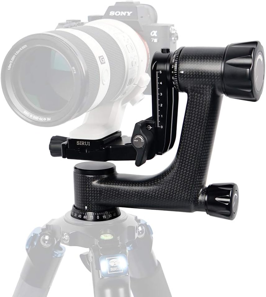 PH-10 Gimbal Tripod Head Lightweight Professional Carbon Fiber 360 Degree Panoramic Gimbal Head with Arca-Swiss Standard 1/4" Quick Release Plate for DSLR Cameras Max Loading Up to 33 lbs/15kgs