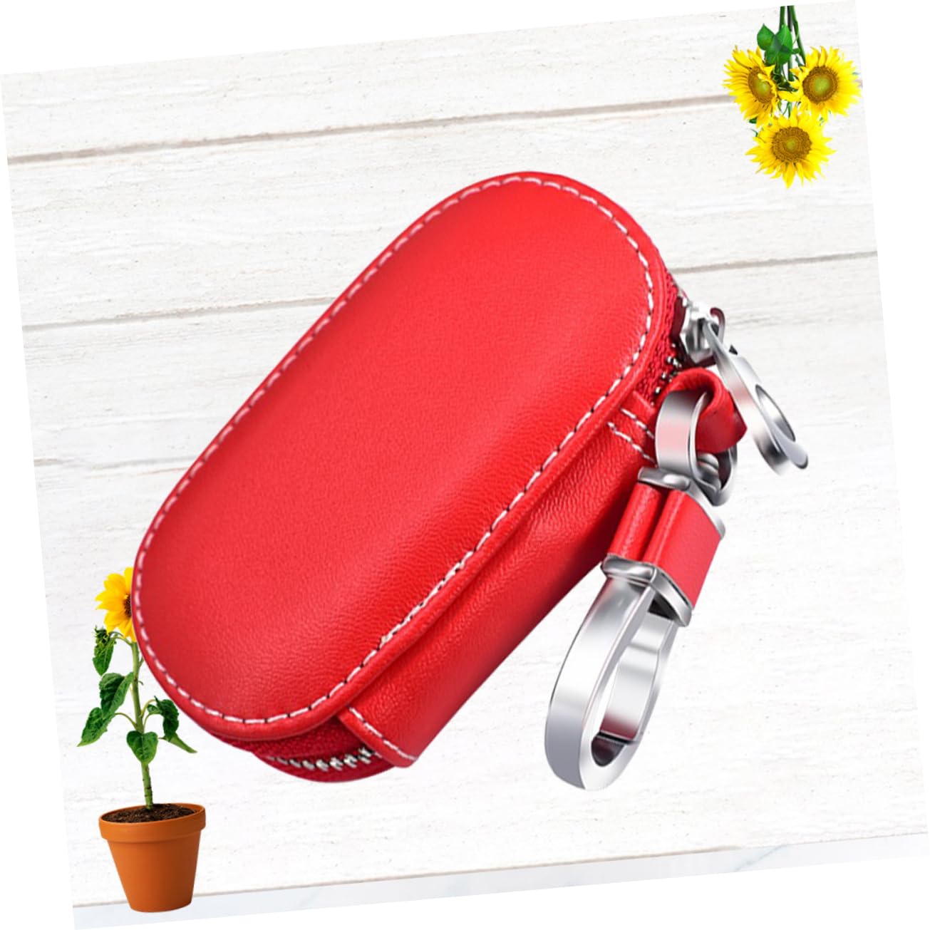SOLUSTRE 3pezzi Portachiavi Pelle Per Auto Con Cerniera Borsa Portachiavi Multifunzionale Rossa Organizer Per Chiavi e Monete Design Elegante e Resistente Per Uomini