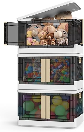 Diruion 3 paquetes de contenedores de almacenamiento con tapas, 19 galones (92 cuartos de galón) apilables para organizadores de clóset y