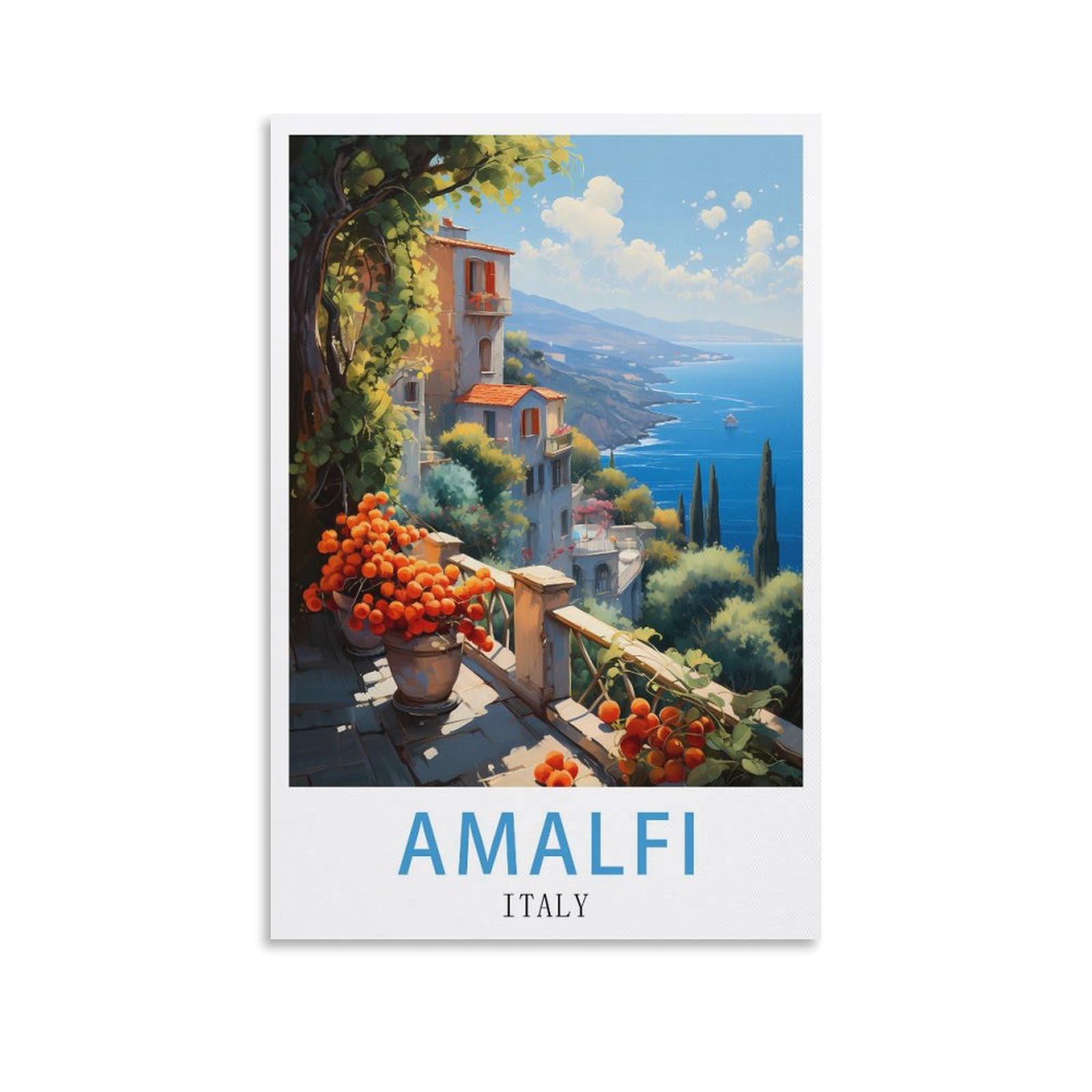 Lolwnni Unframe-Style Amalfi Italy Vintage Travel Posters 08X12inch(20X30cm) Canvas Wall Art Print Picture Paintings For Living Room Bedroom Decor