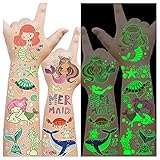 Cerlaza 300 Styles (23 Sheets) Luminous Mermaid Party Decorations Temporary Tattoos for Kids, Glow...