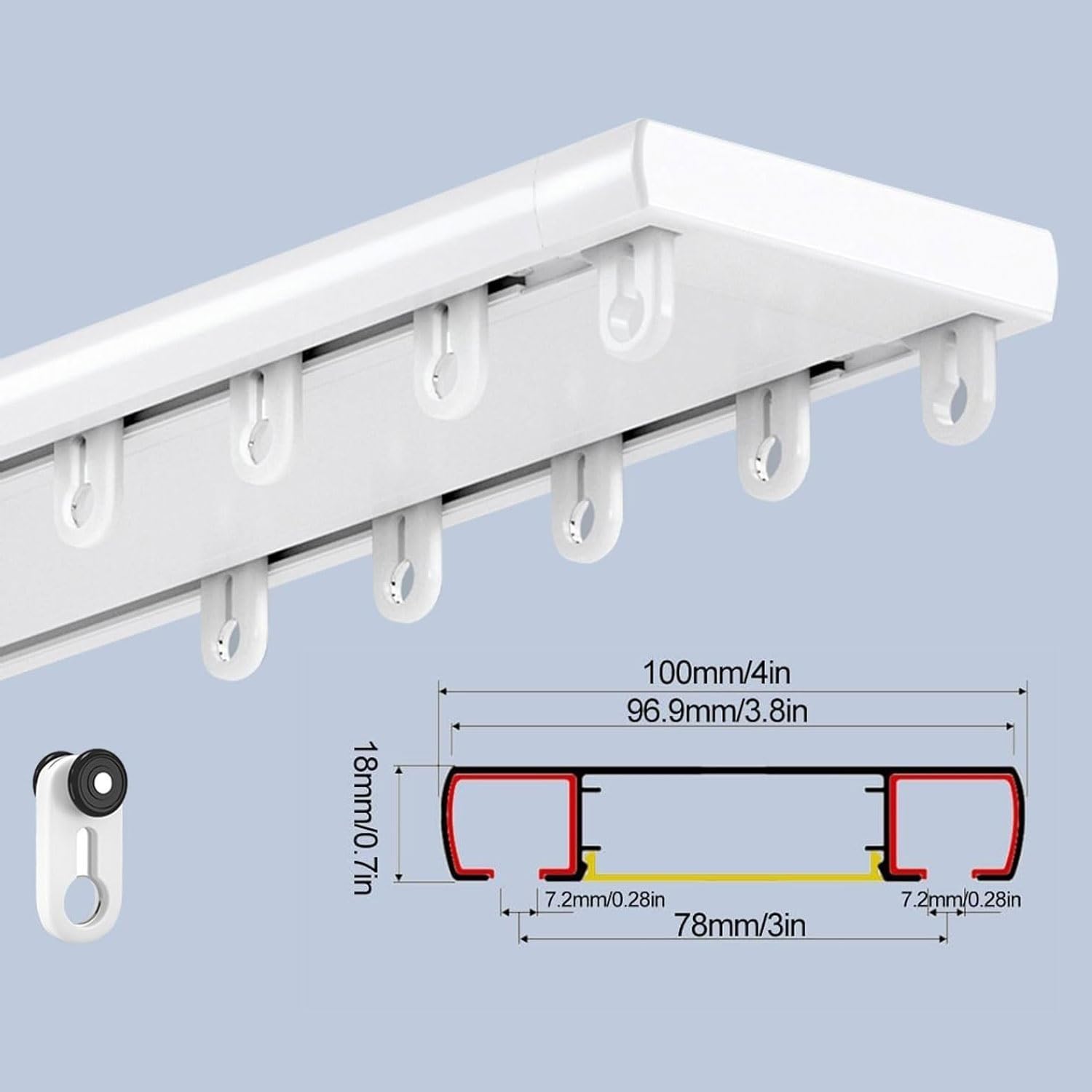Tringle à rideaux double montée au plafond - 2 voies silencieuse en aluminium - Pour salon, chambre à coucher ou hôpitaux - Facile à installer (gris, 1,5 m)