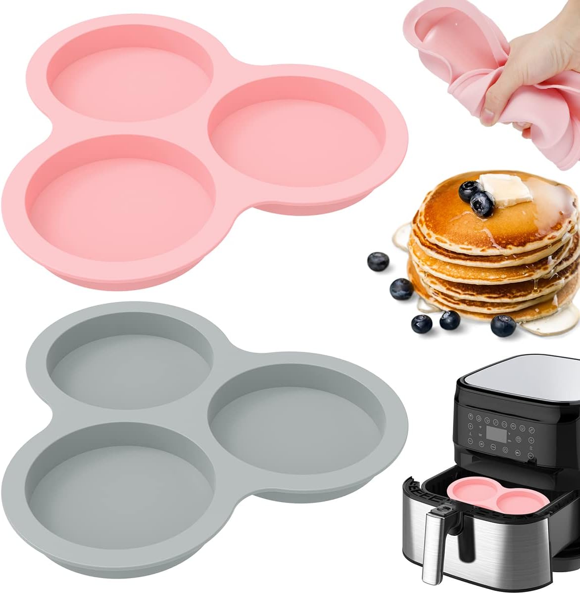 2PCS Silicone Muffin Pans, 3 Cavity Nonstick Silicone Air Fryer Egg Pan