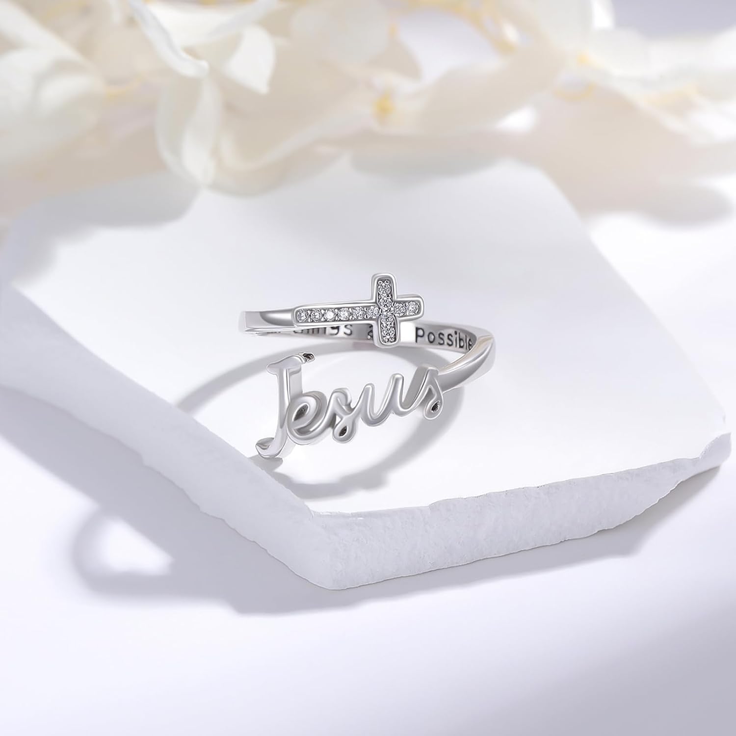 Jesus Cross Ring,Sterling Silver Adjustable Open Faith Cross Religious Ring Christian Inspiring Incentive Jewerly Gifts for Women - Image 3