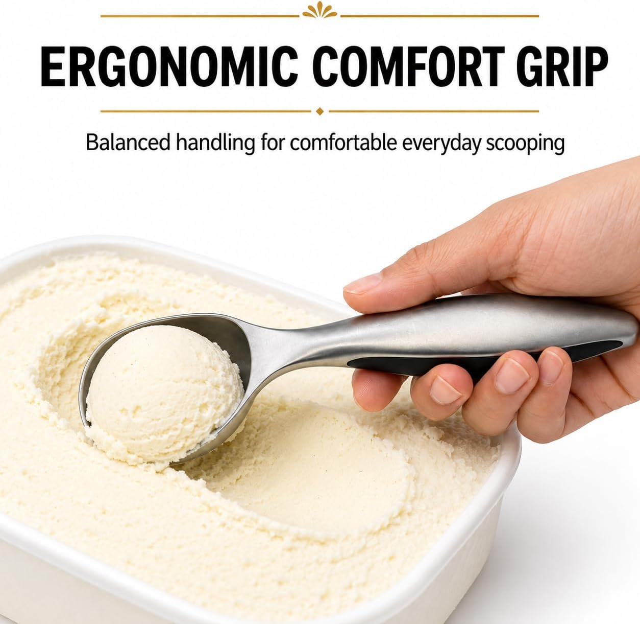 Stainless Steel Ice Cream Scoop - Heavy Duty Scooper for Hard Ice Cream