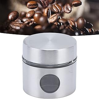Plplaaoo Mini Coffee Canister – Portable Coffee Container for Beans & Grounds | Travel Coffee Jar with Glass Window | Small Coffee Storage for Kitchen, Camping & On-the-Go Use (Silver)