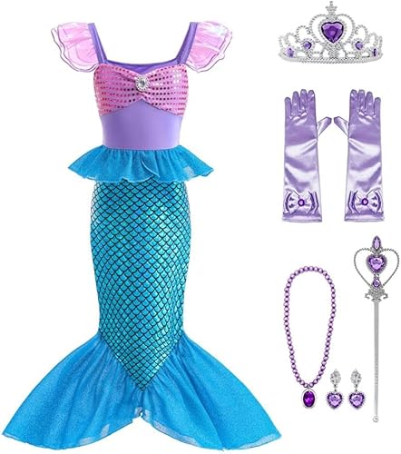 Miniatura 7 de Dressy Daisy Disfraz de princesa brillante cola de sirena para fiesta de cumpleaños para niñas pequeñas, talla 3T a 10