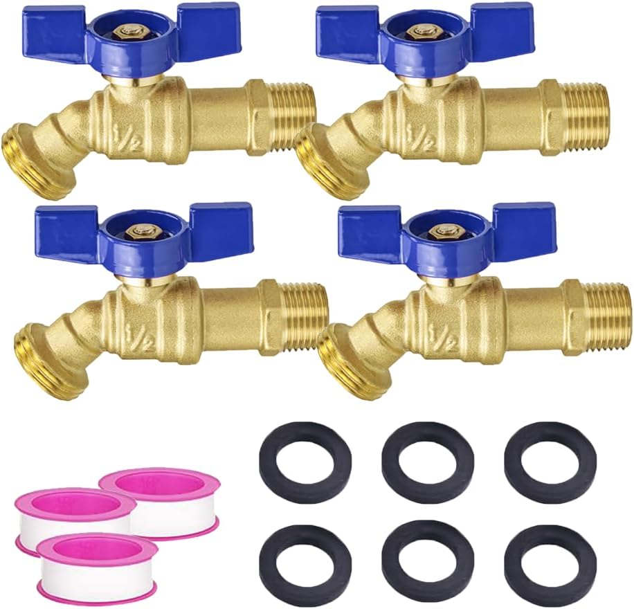 TMOK 4PCS 1/4 Turn Large Outdoor Faucet-Brass Hose Bibb Garden Faucet with 1/2" MIP Inlet, 3/4" MHT Outlet, Teflon Tape & Washers Included,Frost Resistant and Leak Proof