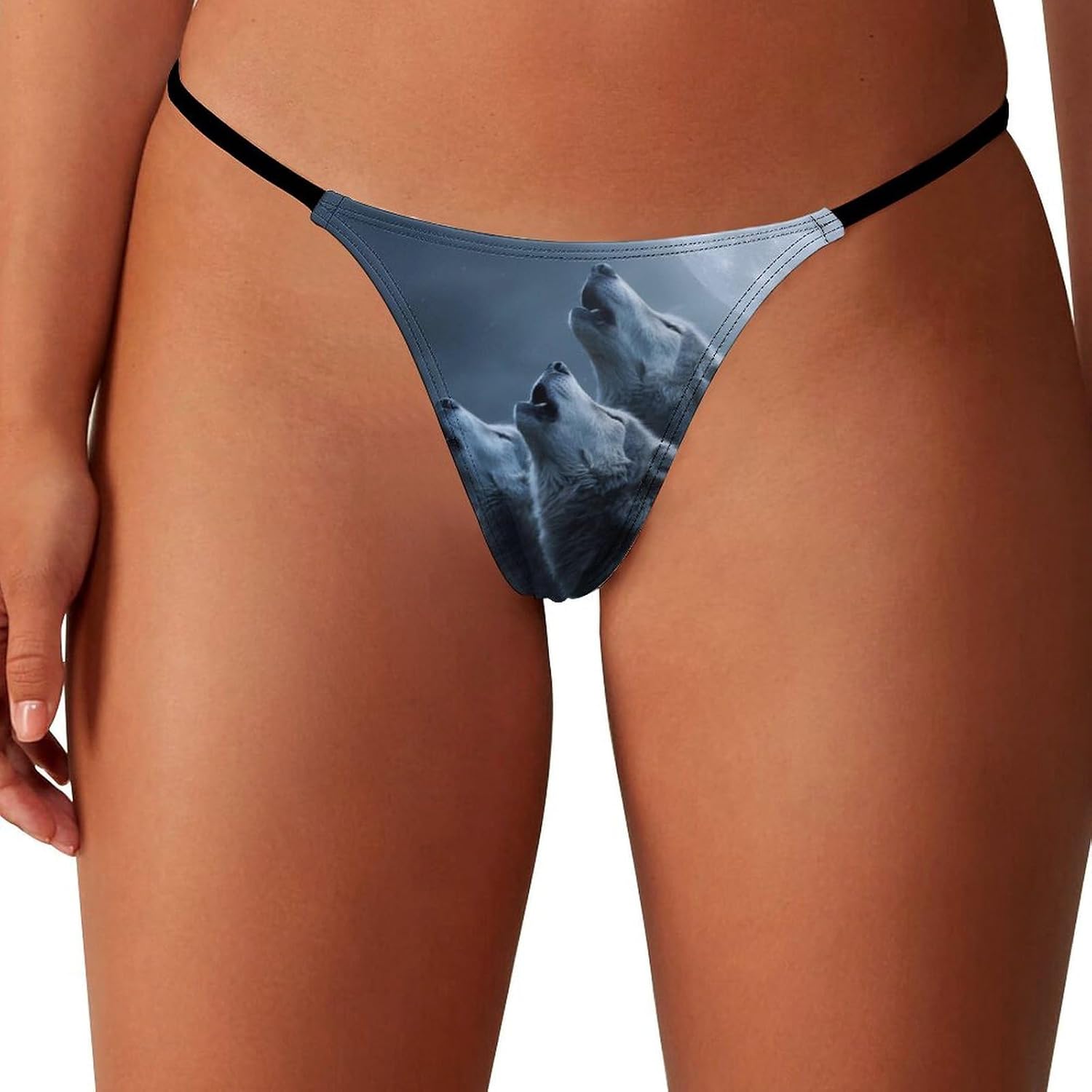Three Wolves Howling at The Moon Sexy G String Thongs for Women Underwear | Seamless Panties Lingerie Breathable Low Rise No Show
