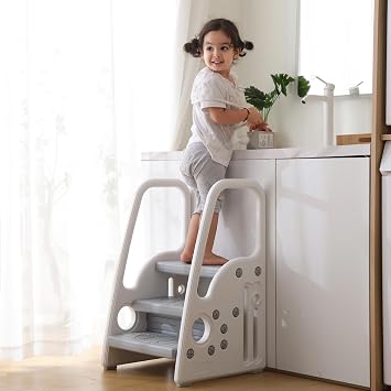Toddler Step Stool for Kids,Toddler Step Ladder for Step Stool for Bathroom, Kitchen and Toilet Potty Training Learning Helper with Handles Three Floors
