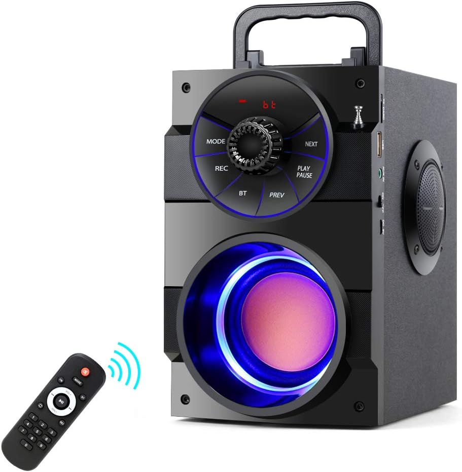 Portable Bluetooth Speakers with Subwoofer Rich Bass Wireless Outdoor/Indoor Party Speakers Powerful Speaker Support Remote Control FM Radio for Phone Computer PC Home TV