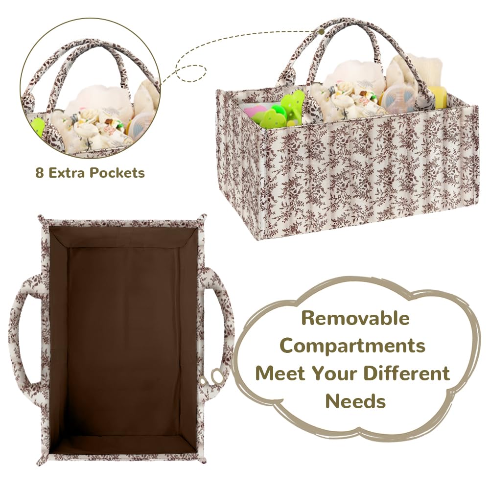 Organisateur De Couches Bébé HAGOT - Panier Rangement Portable En Feutre Avec Compartiment Amovible 38x25x18 Cm