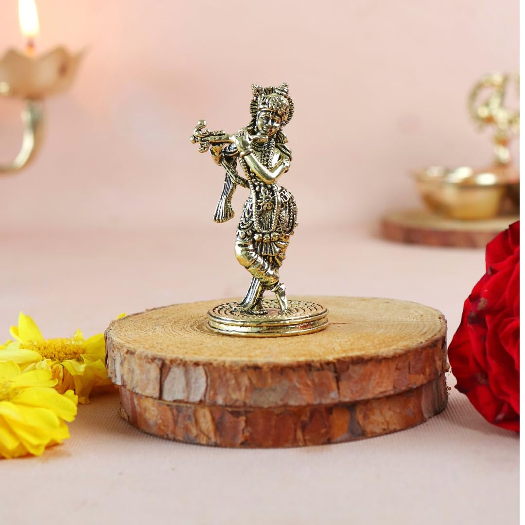 The Spiritual Living Brass Lord Krishna Statue Playing Flute | 2.5 Inch | Idol Small | Murti | Kanha for Home Temple Puja | Janmashtami Decoration | Murli Manohar | જય શ્રી કૃષ્ણ | Figure |-image-16