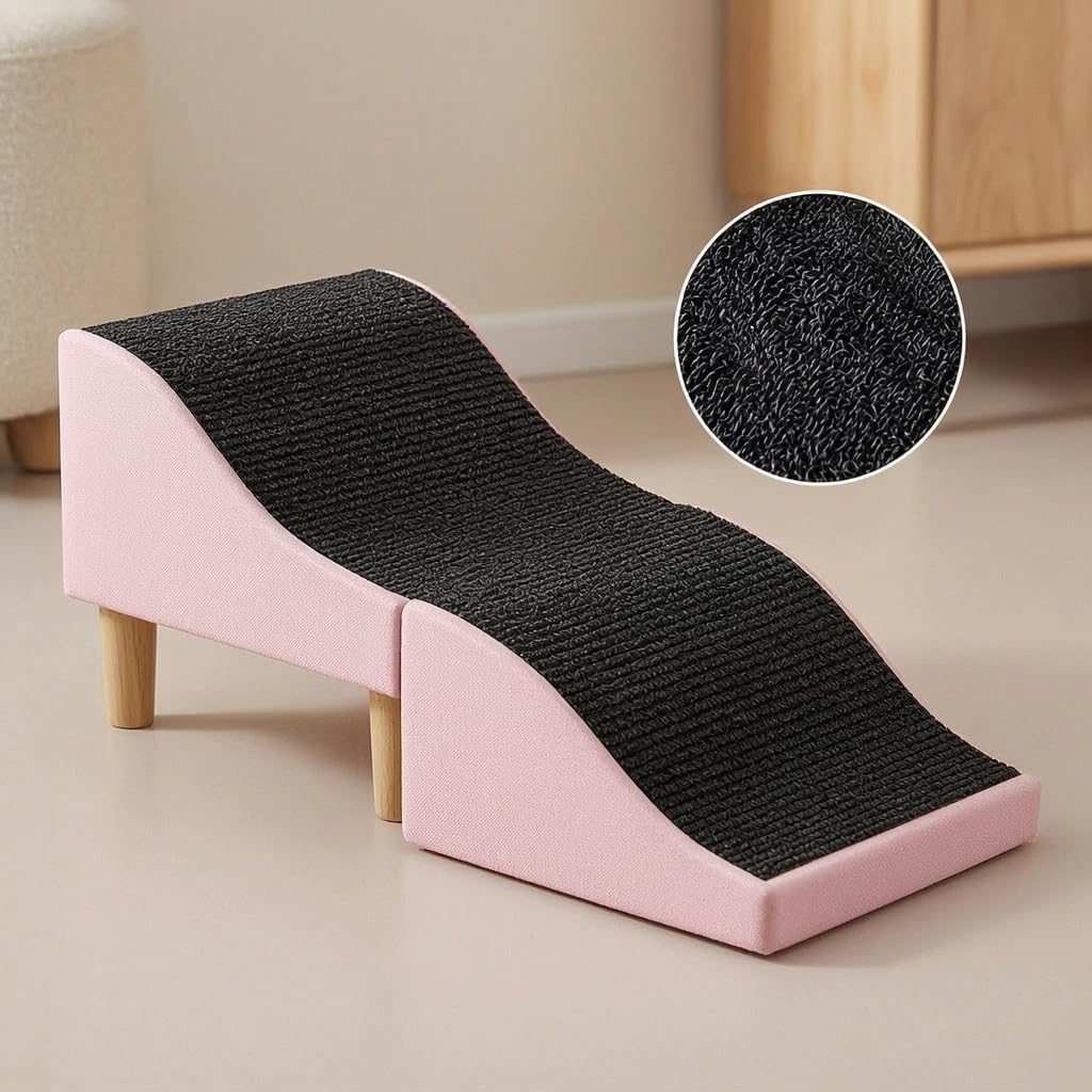 Rampa Pieghevole per Animali Domestici con Superficie Morbida E Antiscivolo Costruzione Robusta per Un Supporto Sicuro Design Onde per Un'inclinazione, Rosa, Onda
