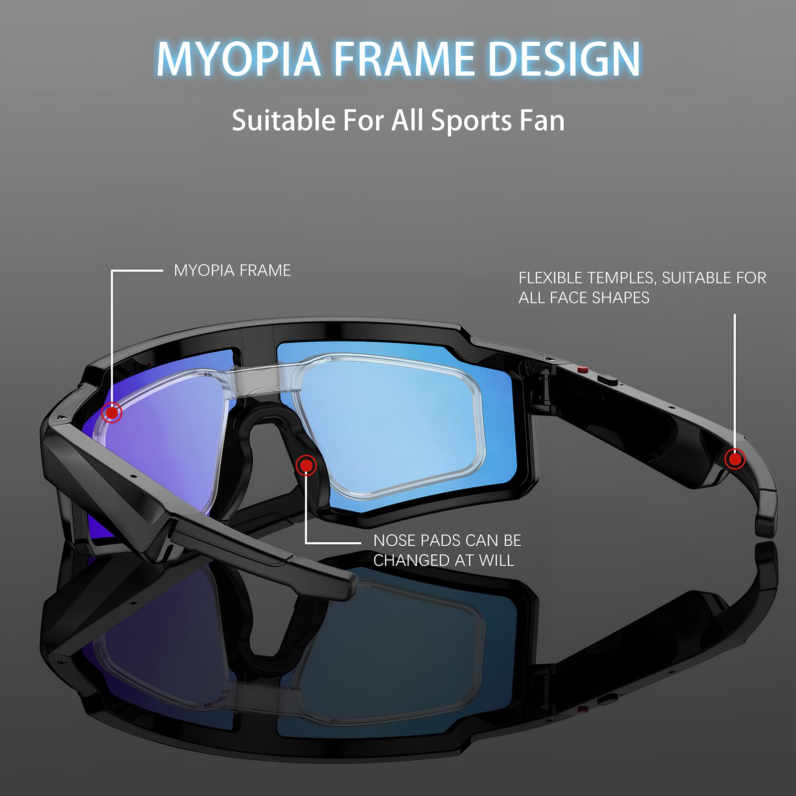 Gafas Inteligentes con Cámara de 8MP, Gafas de Sol Bluetooth para Ciclismo | Protección UV400,139 Idiomas para Traducción, Control de Voz, Cancelación de Ruido ENC, para Deportes Al Aire Libre