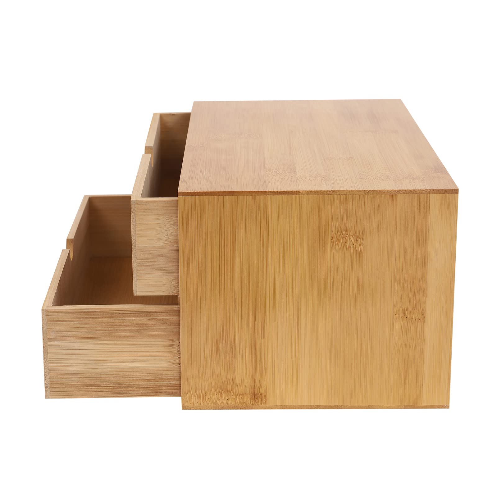 Bambusowy organizer na biurko z 3/2 szufladami, 33 x 19 x 16 cm, wielofunkcyjny organizer na przybory biurowe, kolekcje kosmetyków (2 szuflady)