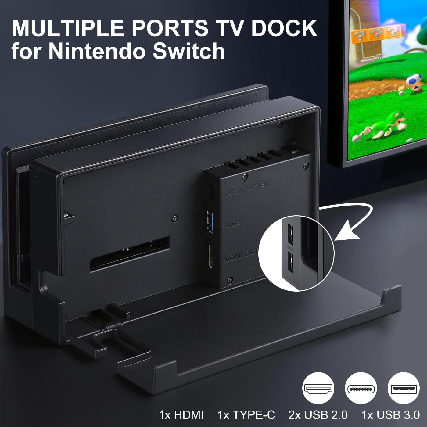 TV Dock Station for Switch, Replacement 3 in 1 Switch TV Docking Station Set with Original IC Module, AC Charger, 1080P HDMI Cable Accessories for Switch Console - Image 2